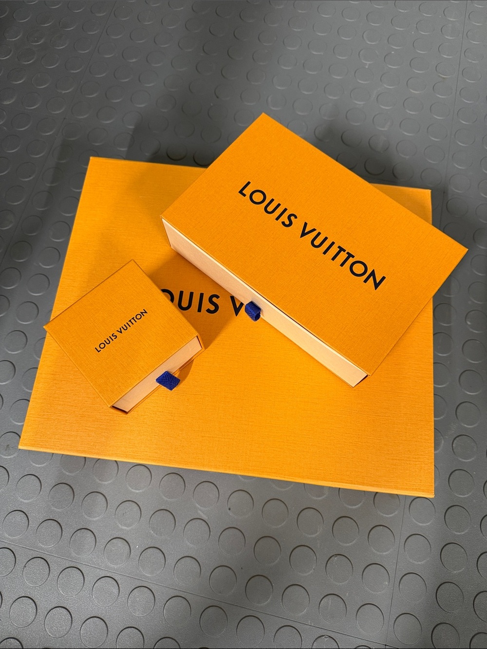Louis Vuitton Orange Boxes with Blue Pull Tabs